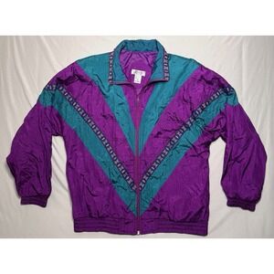 Vintage 90s Lavon Track Suit 2 Piece Windbreaker Retro Purple Teal Size M